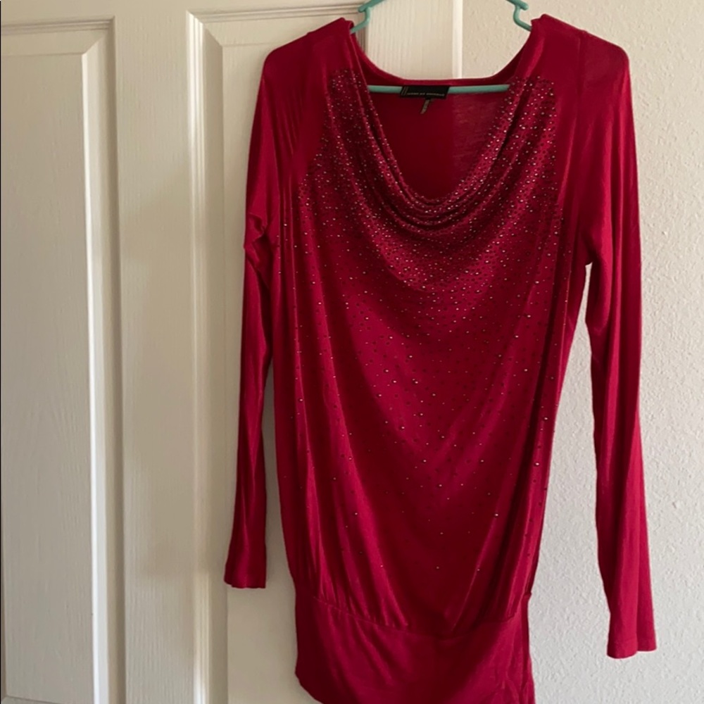 Cowel neck beaded long sleeve blouse